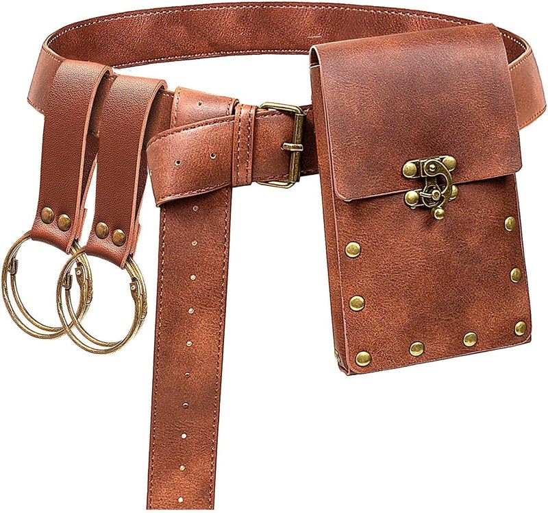 KOTORA Renaissance Belt Pouch Coin Purse Skirt Hike Set Medieval Festival Costume Halloween Accessories Casual Fanny Pack Waist Bag (Brown) - Image 1